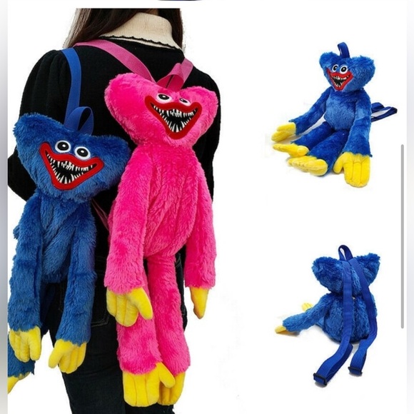 20" Huggy Wuggy Backpack Poppy Playtime Backpack Kids Stuffed Toy Bag (Blue) - Picture 2 of 9